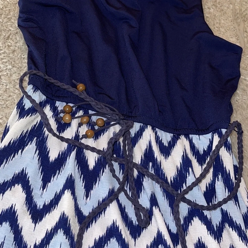 Trixxi Girl Navy Blue Mixed-Media Chevron Print Maxi Dress — Kids Size M